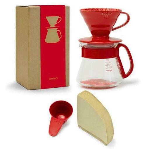 Hario zestaw V60 Dripper & Pot Red drip + serwer + filtry